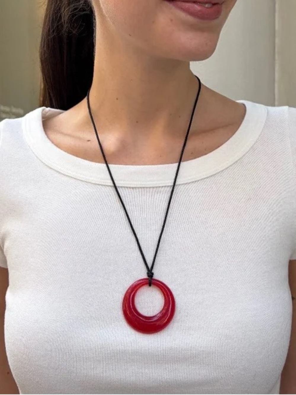 Brandy melville red hoop rope necklace